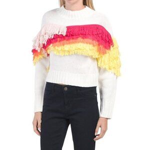 525 AMERICA Fringe Pullover Sweater White Multi | L